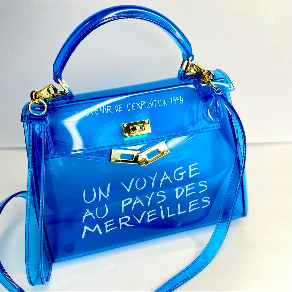 SOUVENIR DE L'EXPOSITION Hermès Inspired PVC Small Crossbody Handbag in Blue